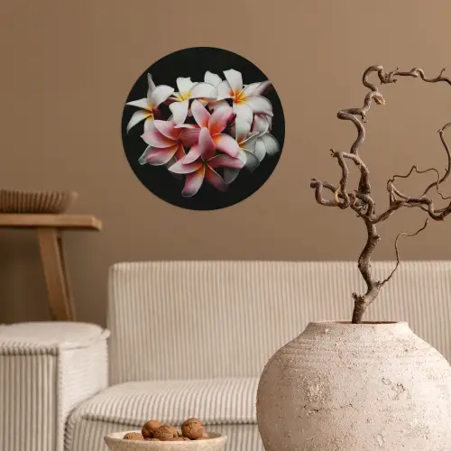 Bloemen - Roze - Zwart - Flora - Botanisch Wandcirkel behangsticker klein -sfeer1