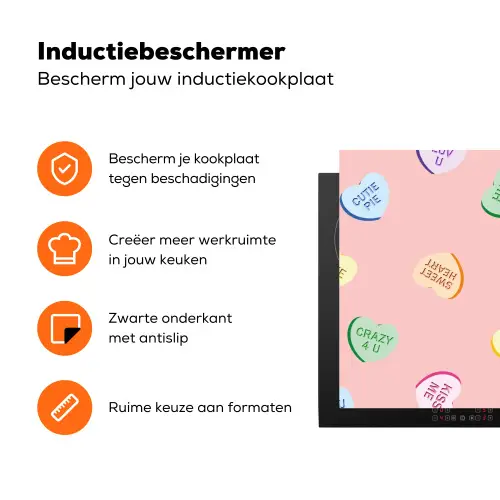 Hart - Snoep - Pastel - Tekst Inductie beschermer vinyl 3mm klein -zzzzzzz-td-ups