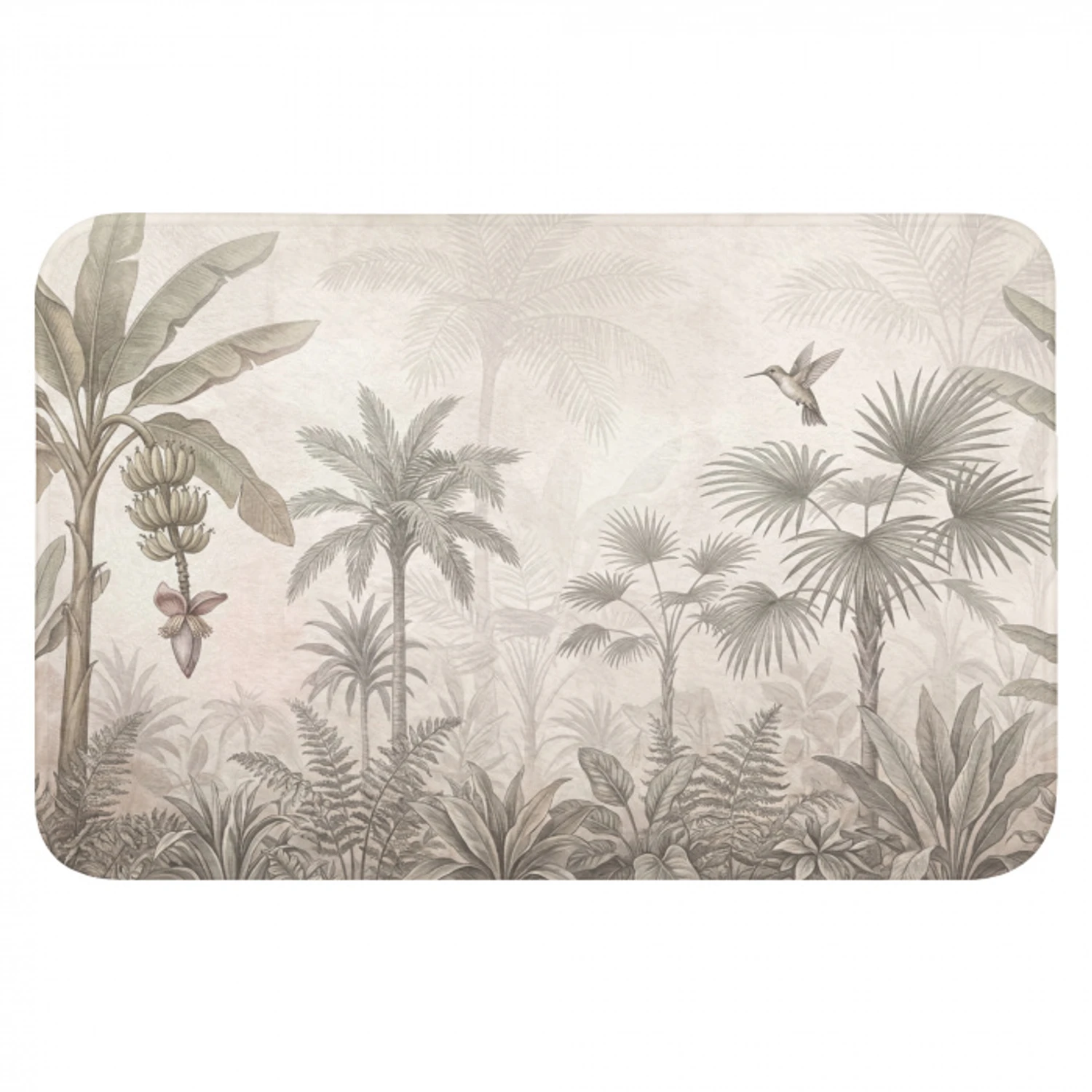 Jungle - Banenboom - Kolibrie - Beige Badmat klein -3d