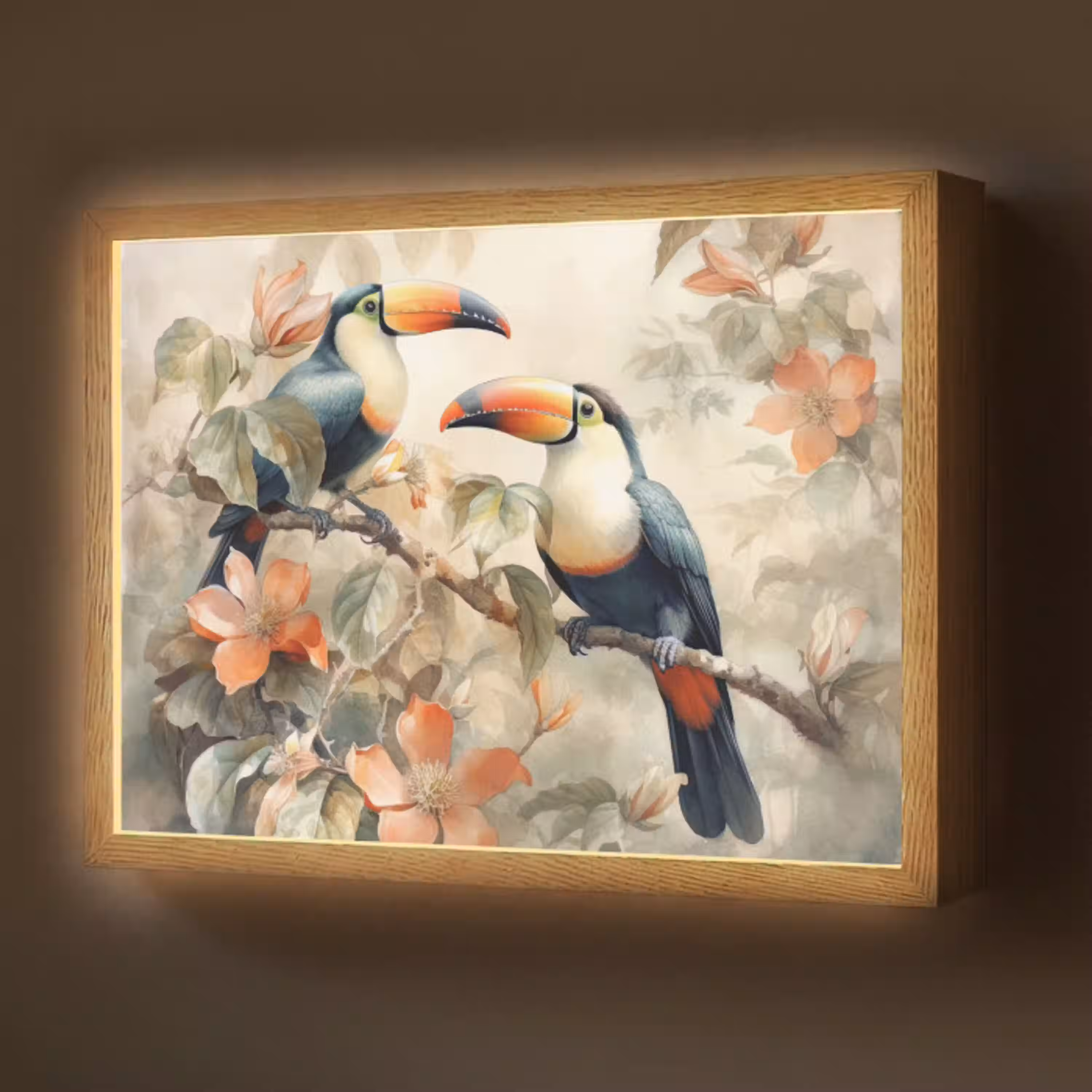 Toekan - Vogels - Bloemen - Tak Light Box met batterij (Wandlamp) middel -z3d_website