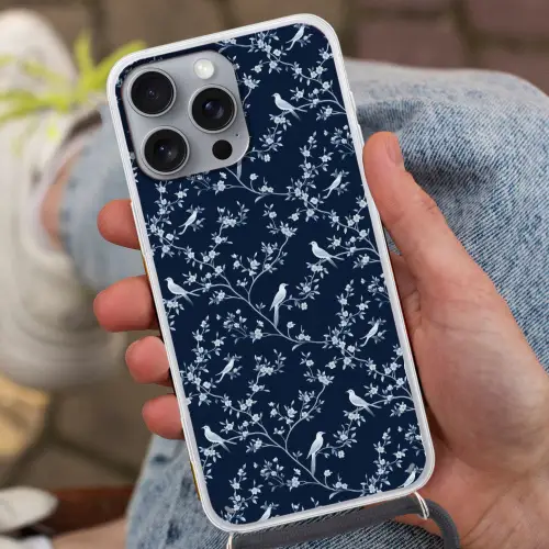 Grafisch - Bloesemtak - Blauw Hoesje iPhone 16 Pro Max met koord klein 804 -sfeer3