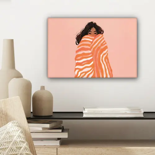 Meisje - Deken - Gestreept - Oranje canvas 2cm klein -sfeer6
