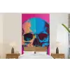Neon - Blauw - Pop-art - Schedel fotobehang vinyl groot -bed