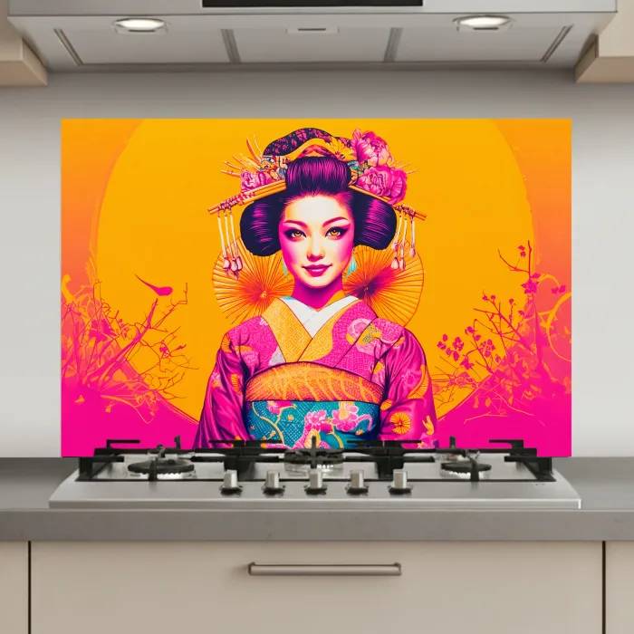 Bloemen - Vrouw - Kimono - Roze keuken achterwand spatscherm klein -3d_website