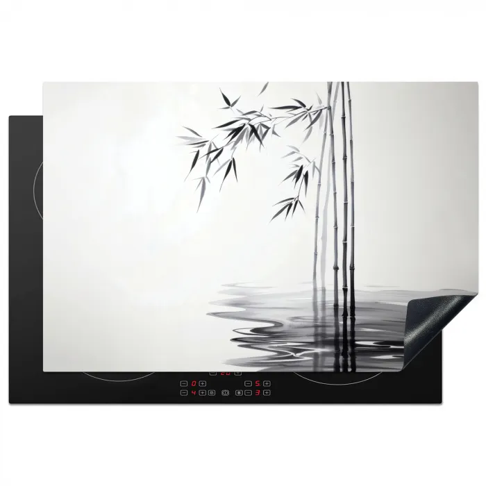 Bamboestammen - Water - Minimalistisch - Wit Inductie beschermer vinyl 3mm klein -3d