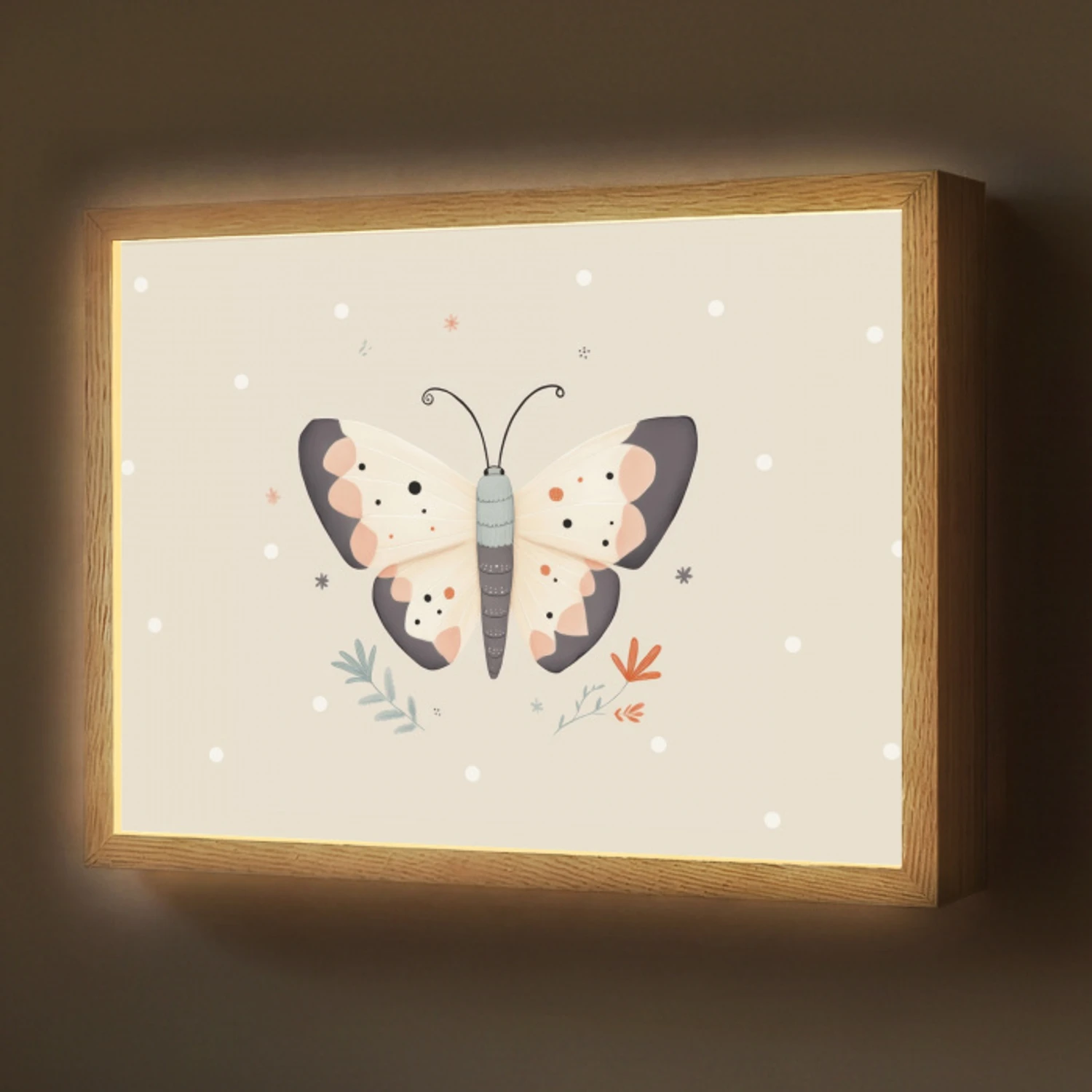 Vlinder - Minimalistisch - Pastel - Stippen Light Box met batterij (Wandlamp) middel -z3d_website