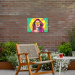 Zonnebril - Vrouw - Zonnig - Geel Tuinposter op houten frame 2 cm dik klein -sfeer3