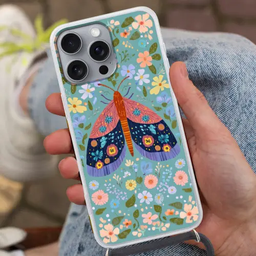 Vlinder - Sierlijk - Bloemen - Bladeren Hoesje iPhone 16 Pro Max met koord klein -sfeer3