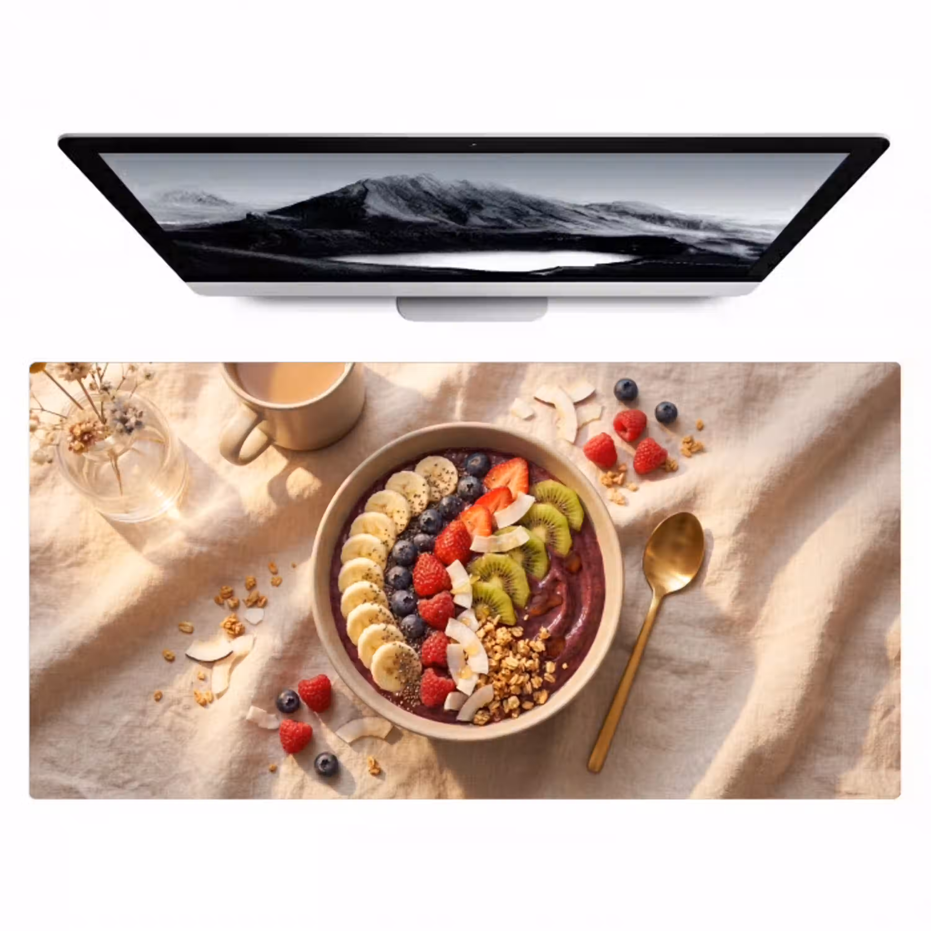 Eten - Ontbijtkom - Fruit - Gezond - Kleurrijk Muismat XXL klein -zzz3d