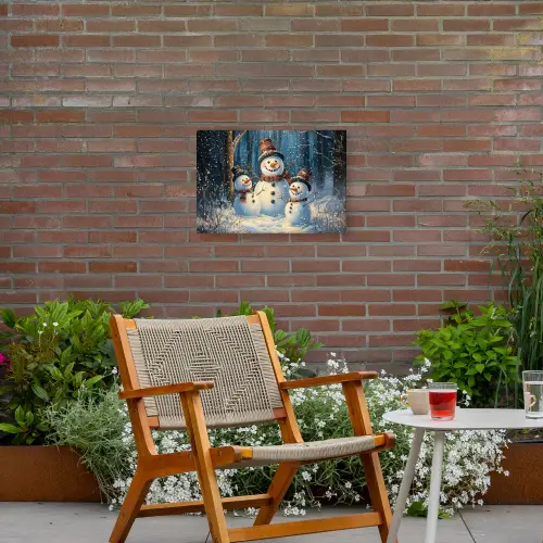 Sneeuwpop - Sneeuw - Winter - Bos Tuinposter op houten frame 2 cm dik klein -sfeer3