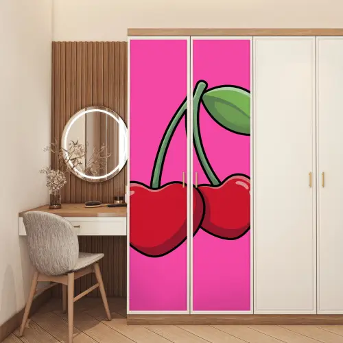 Kers - Roze - Fruit deurposter klein -sfeer3