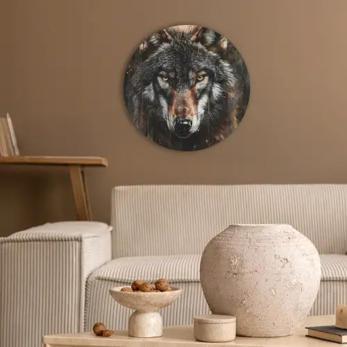 Dieren - Wolf - Portret - Zwart - Bruin Akoestische PET Vilt - Rond klein -sfeer1