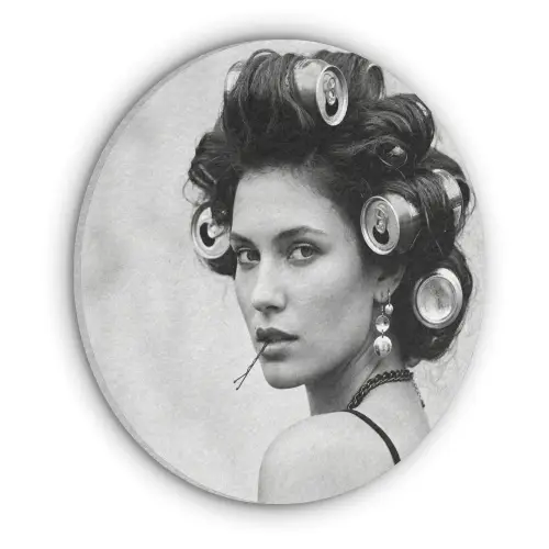 Edgy - Vrouw - Zwart - Wit Akoestische PET Vilt - Rond klein -3d