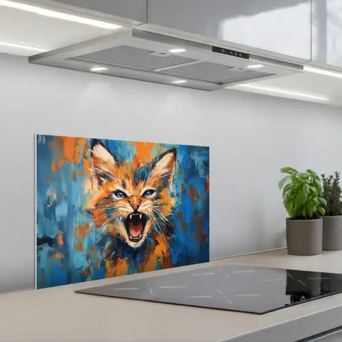 Kat - Kleurrijk - Oranje - Blauw keuken achterwand spatscherm klein -3d_schuin