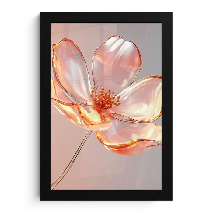 Glazen - Bloem - Roze fotolijst zwart zonder passe partout klein -3d