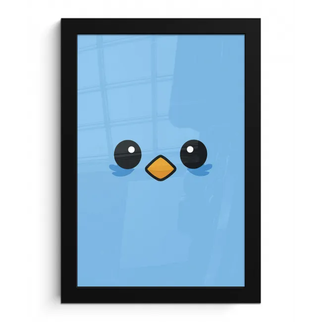 Vogel - Blauw - Eenvoudig fotolijst zwart zonder passe partout klein -3d