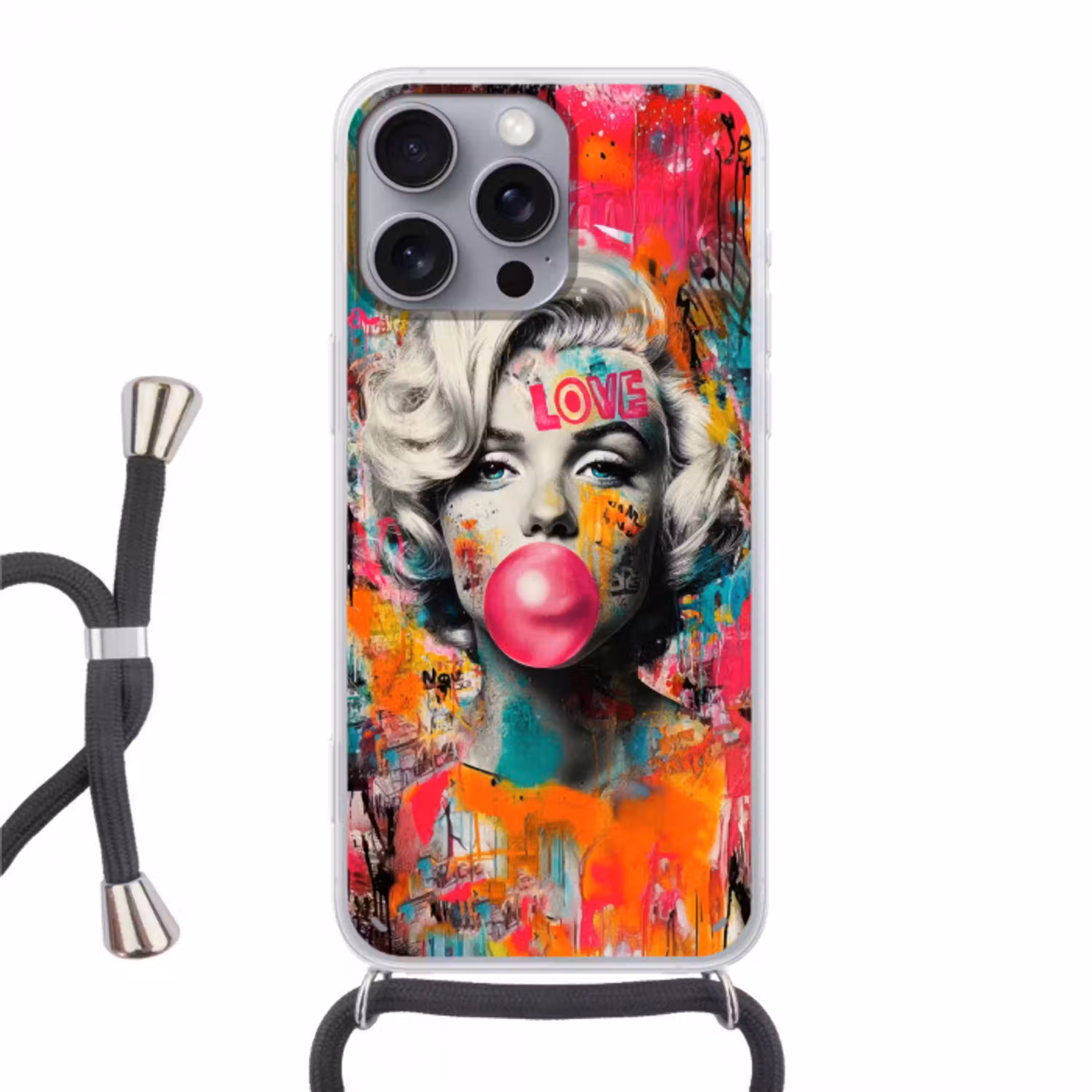 Vrouw - Kauwgom - Graffiti - Neonkleuren Hoesje iPhone 16 Pro Max met koord klein -3d