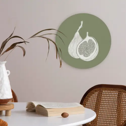 Vijgen - Minimalistisch - Getekend - Mosgroen Akoestische PET Vilt - Rond klein -sfeer3