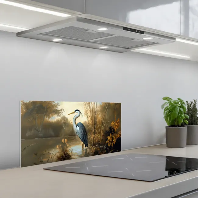 Reiger - Water - Planten keuken achterwand spatscherm klein -3d_schuin