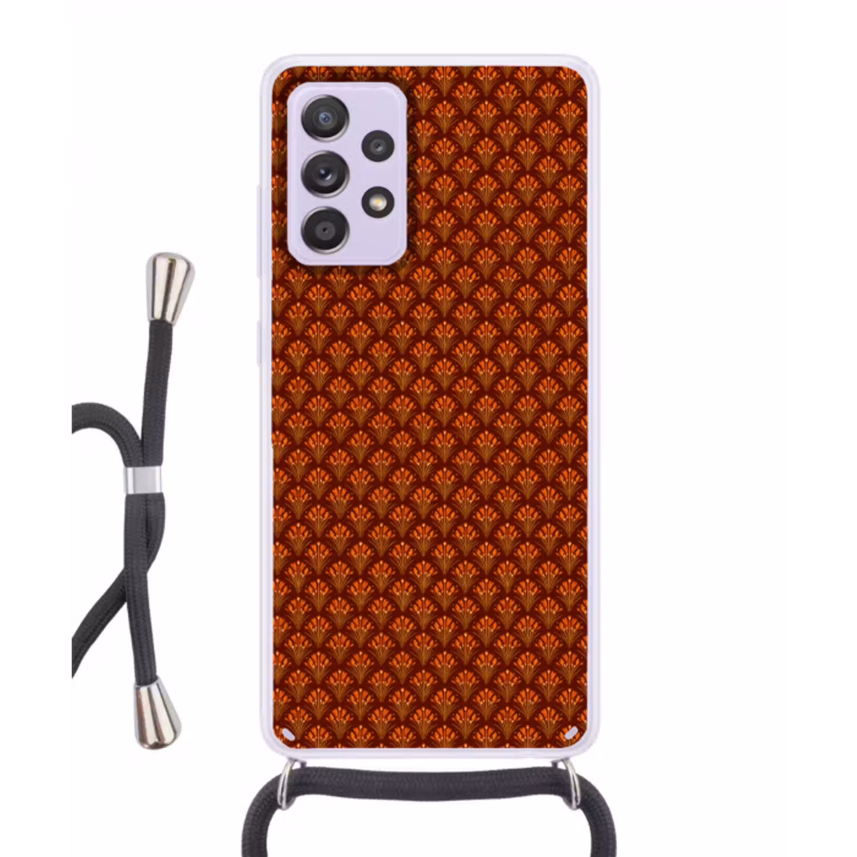 Waaiers - Art Deco - Botanisch - Roestbruin - Oranje Hoesje Samsung Galaxy A52 5G met koord klein 816 -3d