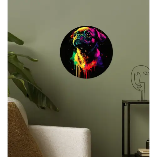 Puck - Hond - Verf - Kleuren Wandcirkel behangsticker klein -sfeer2