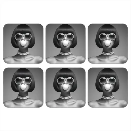 Vrouw - Zwart Wit - Ketting - Zonnebril onderzetter kurk middel -3d