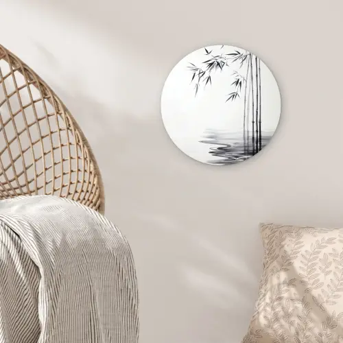 Bamboestammen - Water - Minimalistisch - Wit Wandcirkel plexiglas klein -sfeer5