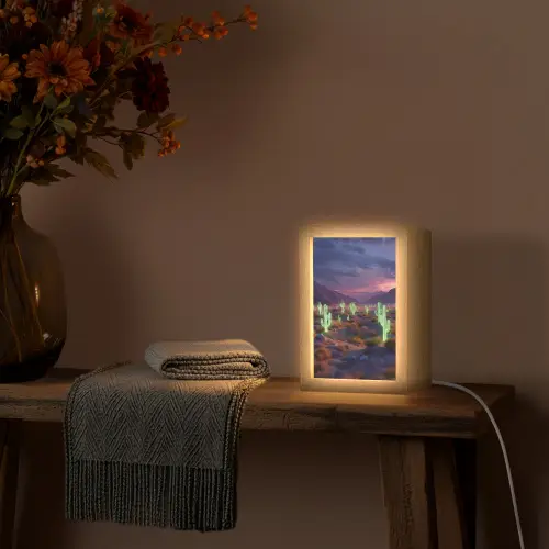 Neon cactussen - Woestijn - Zonsondergang Light Box met kabel (Tafellamp) klein -sfeer4