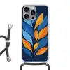 Abstract - Bladeren - Blauw Hoesje iPhone 16 Pro Max met koord klein -3d