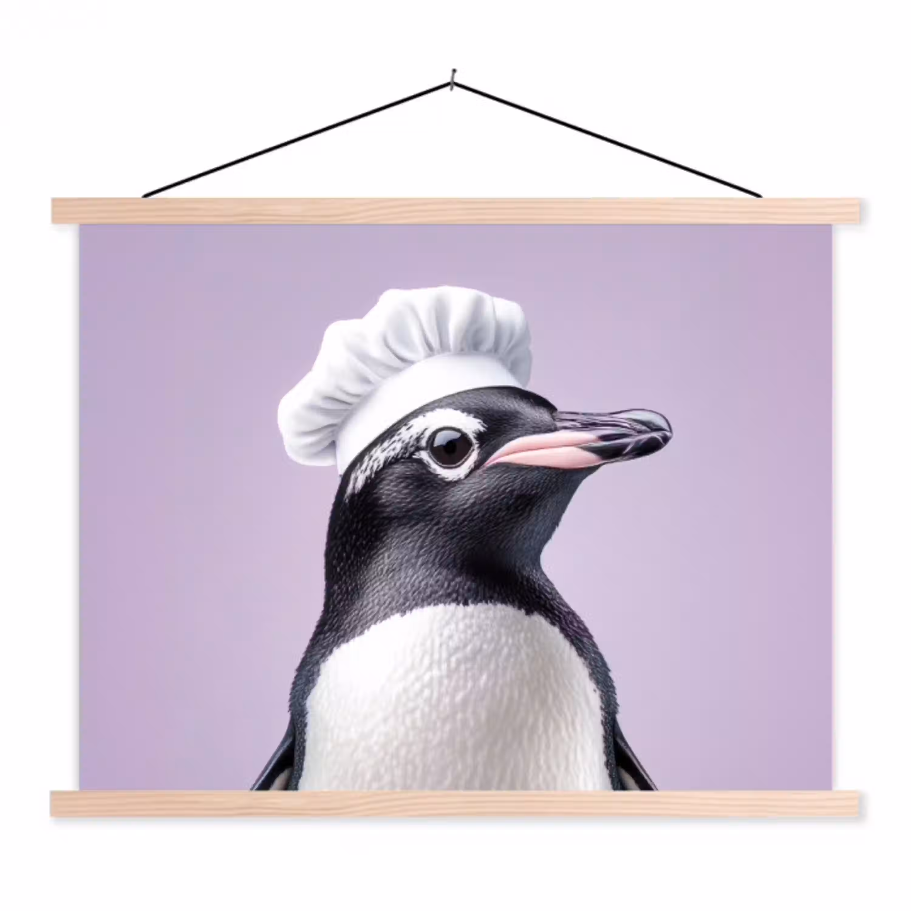 Pinguïn - Koksmuts - Lief - Paars textielposter latten blank klein -3d