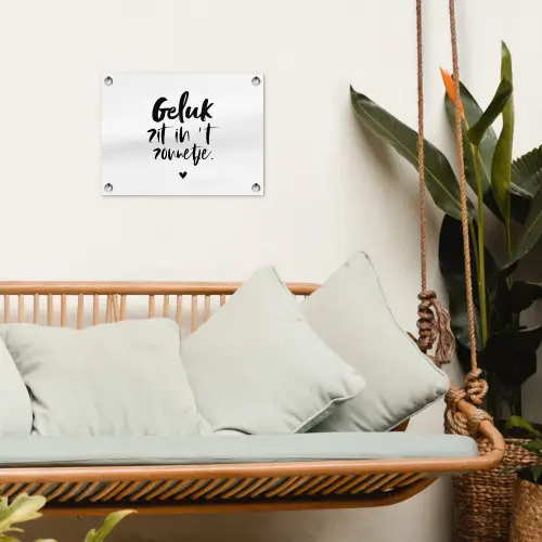 Geluk zit in 't zonnetje - Tekst - Zomer - Quotes tuinposter los doek klein -sfeer7