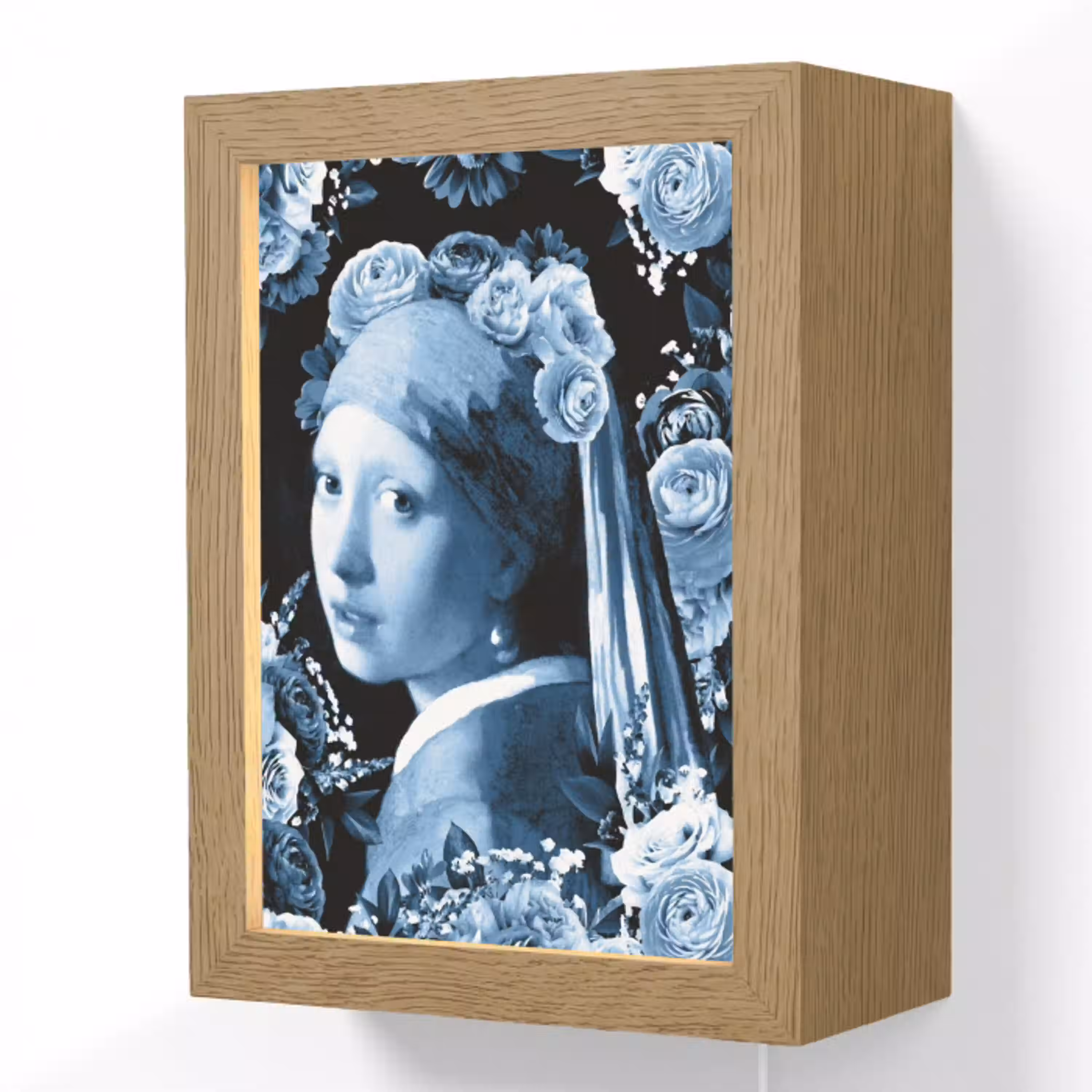Meisje met de parel - Johannes Vermeer - Delfts blauw Light Box met kabel (Wandlamp) klein -3d