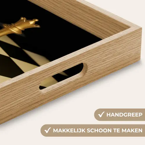 Koningin - Schaakstuk - Geblokt - Goud Dienblad Rechthoek middel -USP_HandgreepNL