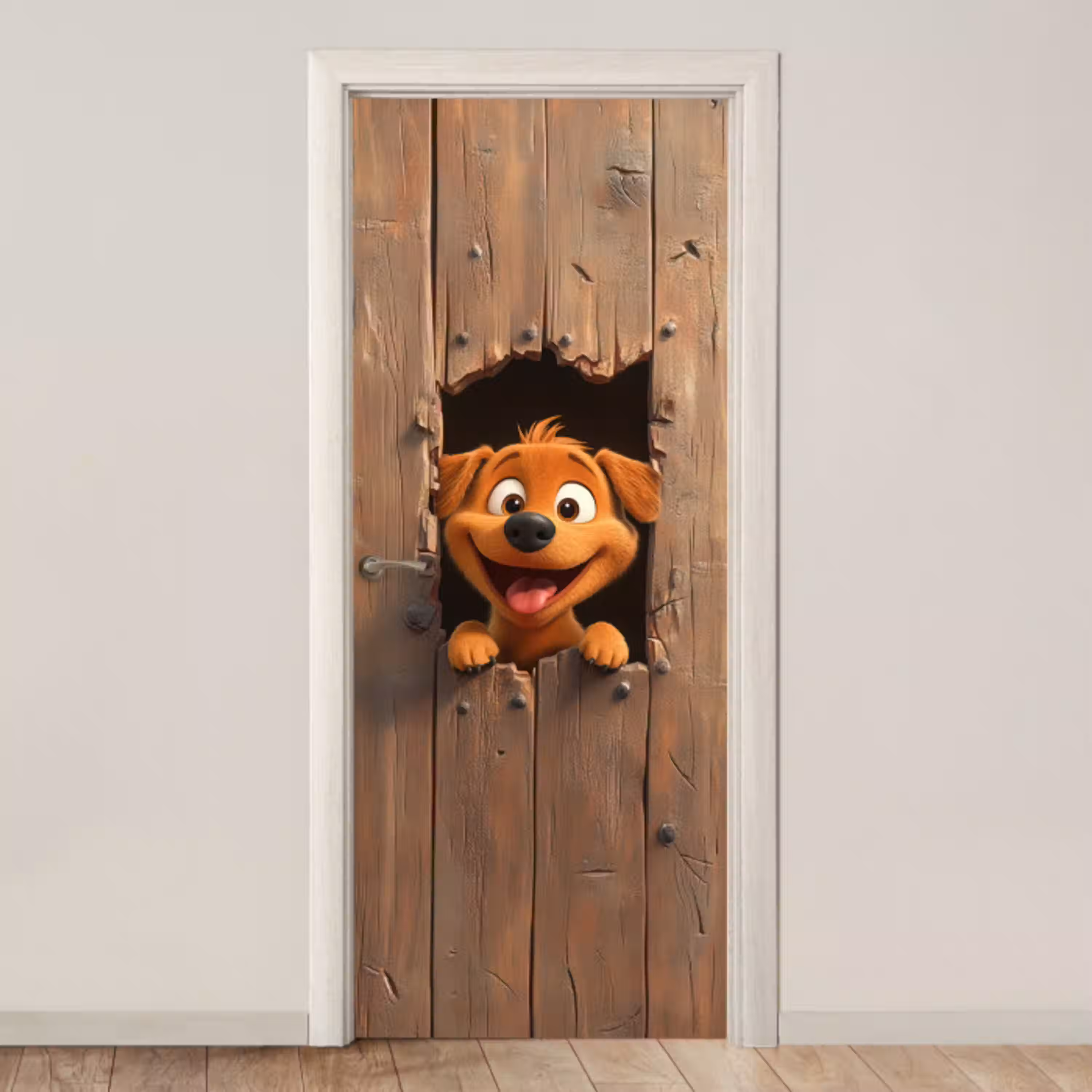 Hond - Dieren - Animatie - Hout - Modern deurposter klein -3d_beige