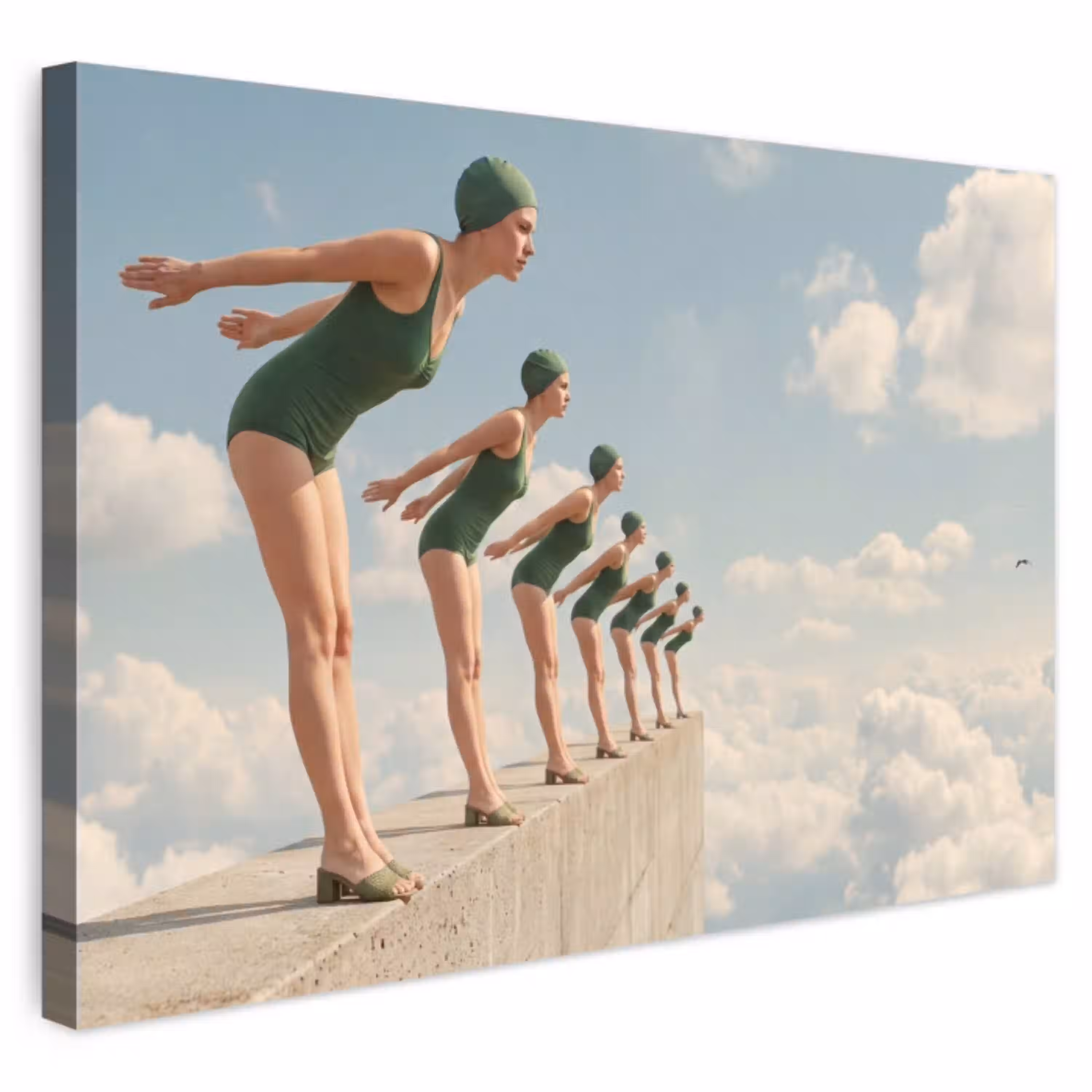 Vrouwen - Duikhouding - Wolken Tuinposter op houten frame 2 cm dik klein -3d