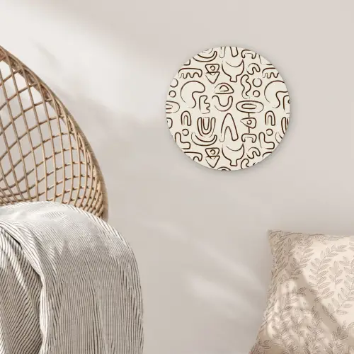Abstract - Beige - Patroon - Donkerbruin Wandcirkel plexiglas klein 852 -sfeer5