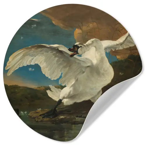 De bedreigde zwaan - Schilderij van Jan Asselijn Wandcirkel behangsticker klein -3d