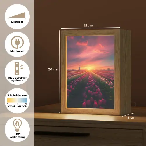 Windmolen - Zonsondergang - Landschap Light Box met kabel (Tafellamp) klein -USP_NL