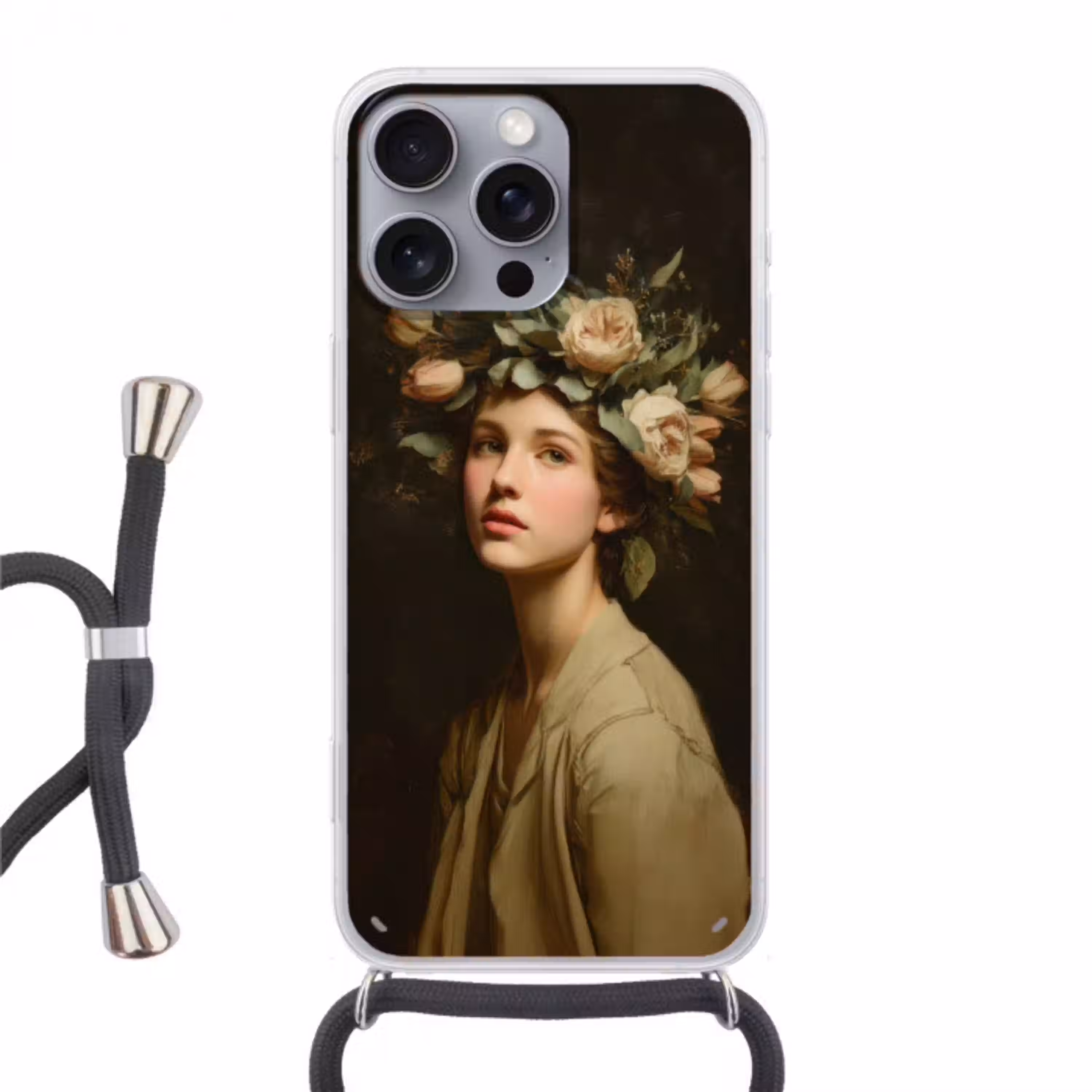 Bloemenstilte - Vrouw - Portret Hoesje iPhone 16 Pro Max met koord klein -3d