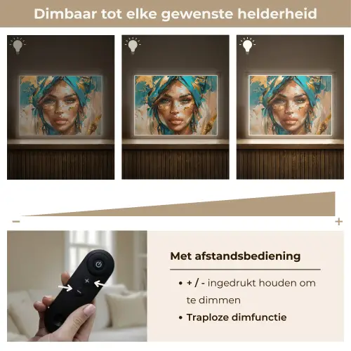 Vrouw - Portret - Goud - Luxe - Blauw Light Box met batterij (Wandlamp) middel -USP_dimbaarNL