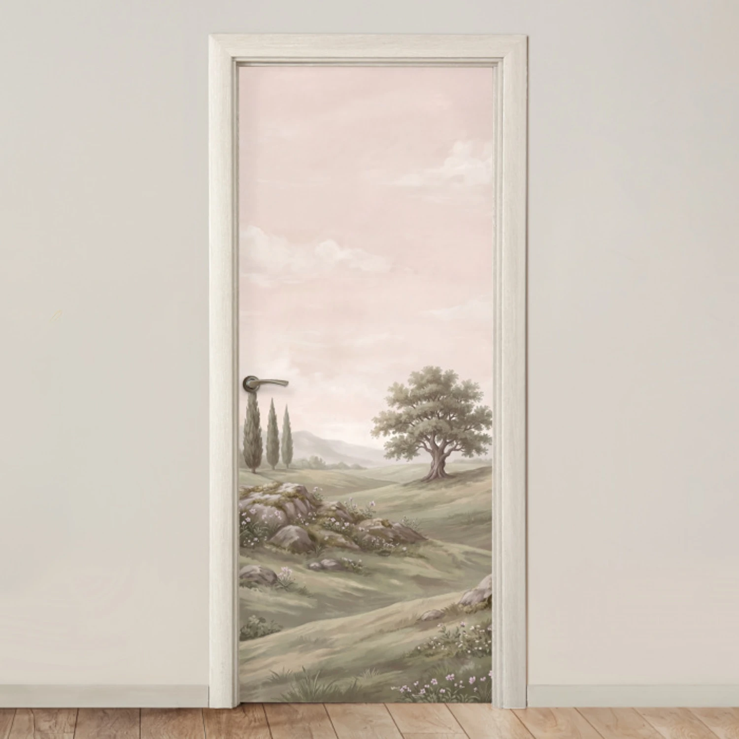 Heuvellandschap - Bomen - Natuur - Groen deurposter klein -3d_beige