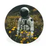 Astronaut - Bloemen - Veld - Geel Wandcirkel aluminium klein -3d