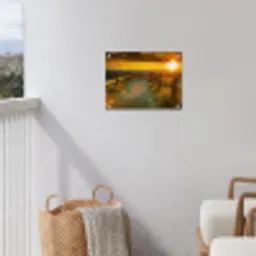 Zon - Strand - Duin - Horizon - Gras - Pad - Oranje tuinposter los doek klein -sfeer8