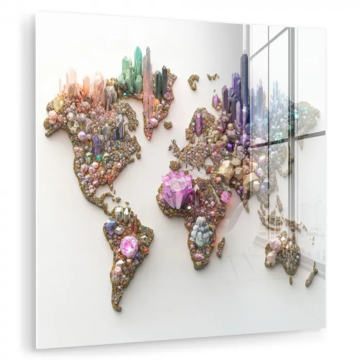 Wereldkaart - Kristallen - Unieke tinten plexiglas 5mm klein -zzzproduct_nieuw