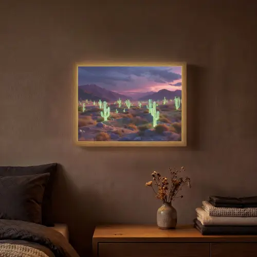 Neon cactussen - Woestijn - Zonsondergang Light Box met batterij (Wandlamp) middel -sfeer4