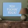Blauw - Wit - You fuckin rock PET vilt klein -sfeer2