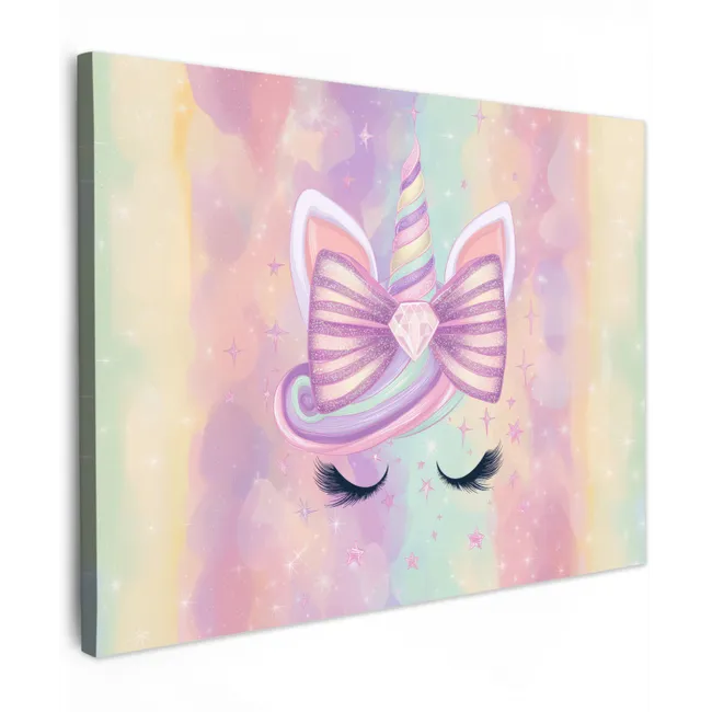 Canvas schilderij - Eenhoorn - Glitters - Regenboog - Pastel