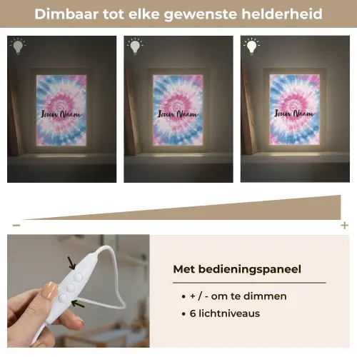 Tie dye - Abstract - Blauw - Roze Light Box met kabel (Kinderlampje) klein -USP_dimbaarNL