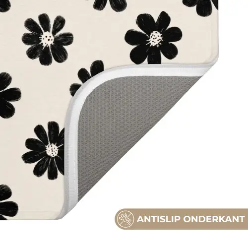 Grafisch - Madeliefjes - Zwart - Beige Badmat klein 997 -USP_AntislipNL