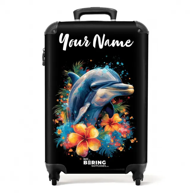 Dolfijn te Midden van Graffiti Bloemen NBS - Handbagage koffer - Kinderen Unisex middel -productfoto_recht